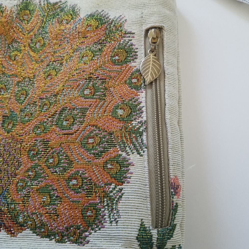 Vtg Tapestry Peacock Handbag Shoulder Bag Purse Boho - Picture 4 of 11